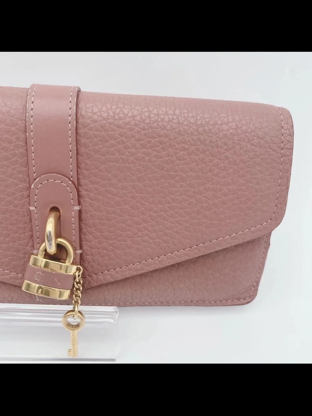 Chloe Dusty Rose Leather Wallet with Gold Padlock Charm